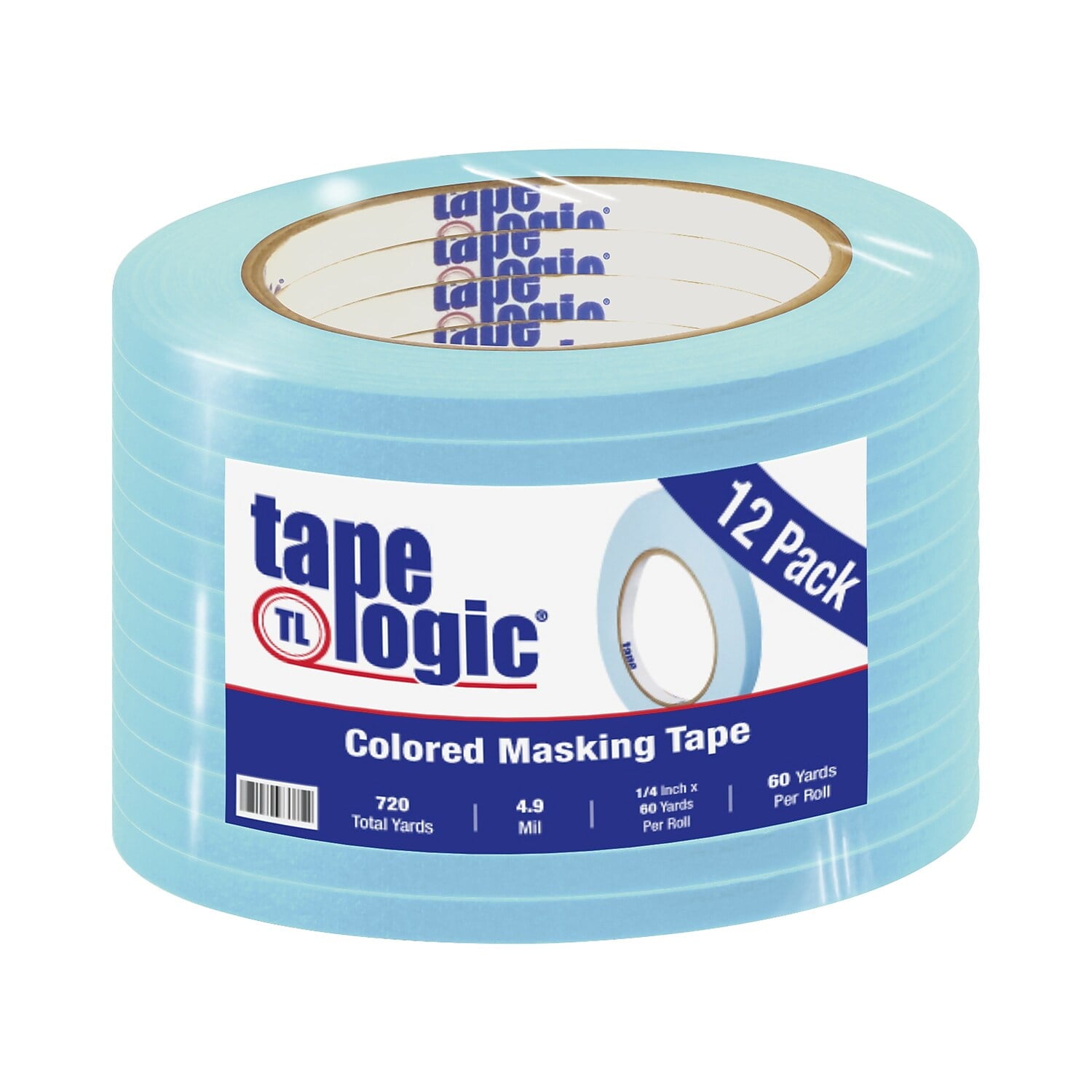 0.25 in. x 60 yards Light Blue Masking Tape - Pack of 12