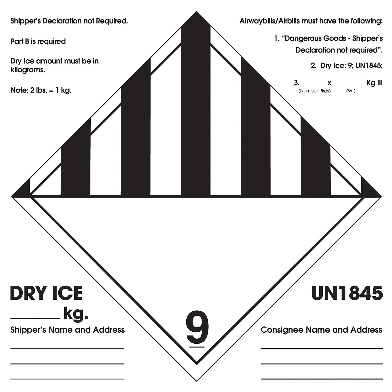 6 x 6 in. - Shippers Declaration Not Required - Black & White - Roll of 500