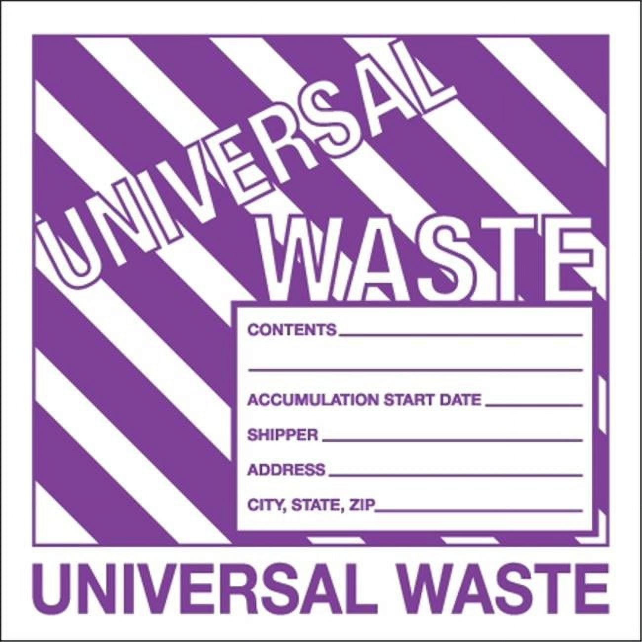 6 x 6 in. - Universal Waste Labels, Purple & White - Roll of 500