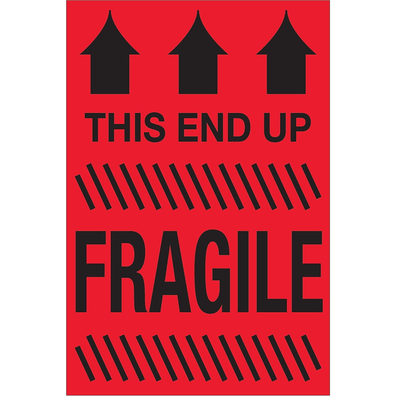 2 x 3 in. - This End Up - Fragile Fluorescent Red Labels - Roll of 500