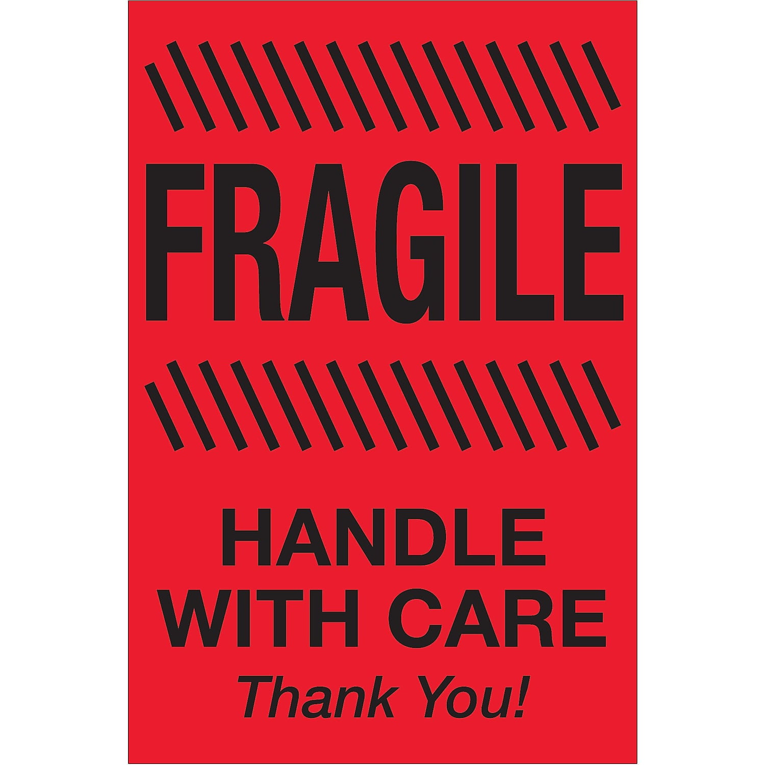 2 x 3 in. - Fragile - Handle with Care Fluorescent Red Labels - Roll of 500