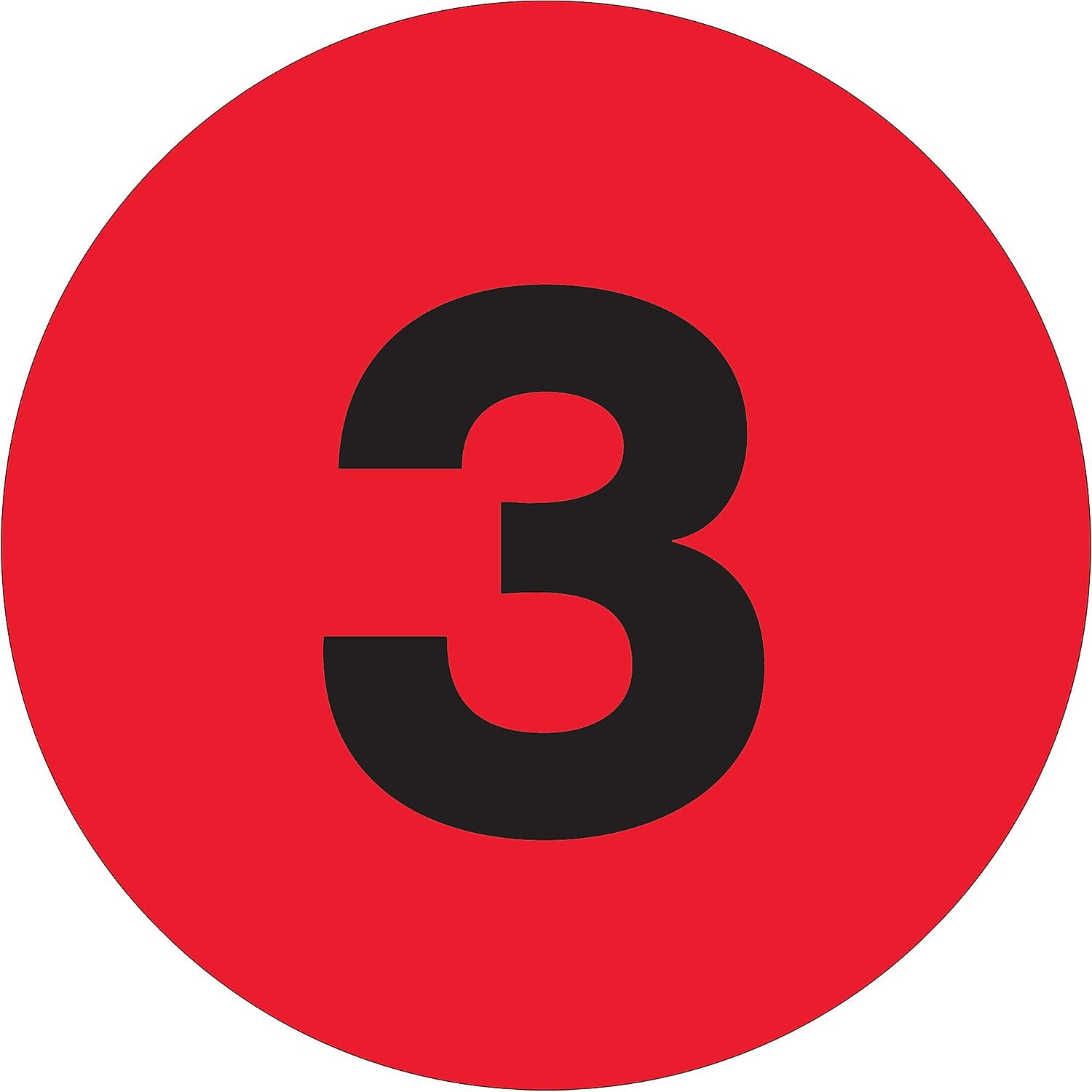 3 in. Circle - 3 Fluorescent Red Number Labels - Roll of 500