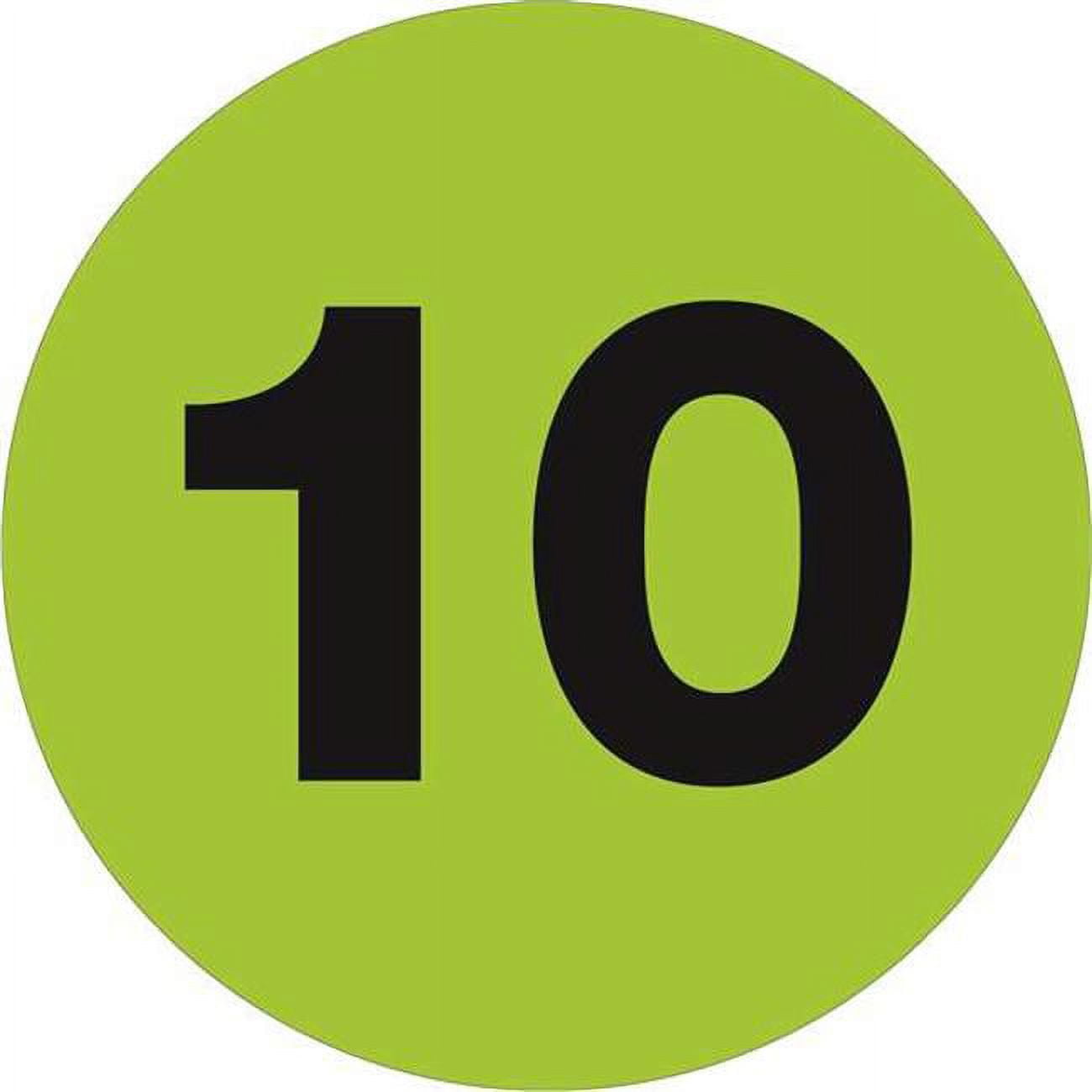3 in. Circle - 10 Fluorescent Green Number Labels - Roll of 500