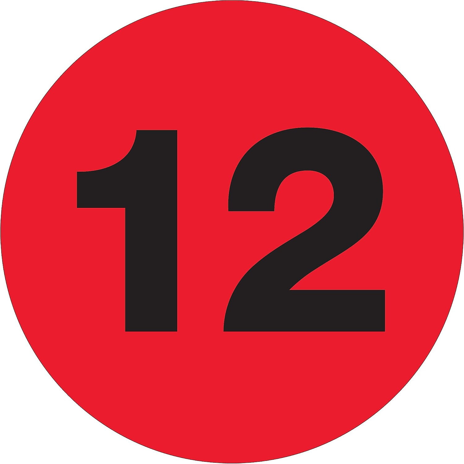 3 in. Circle - 12 Fluorescent Red Number Labels - Roll of 500