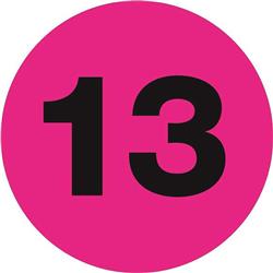 3 in. Circle - 13 Fluorescent Pink Number Labels - Roll of 500