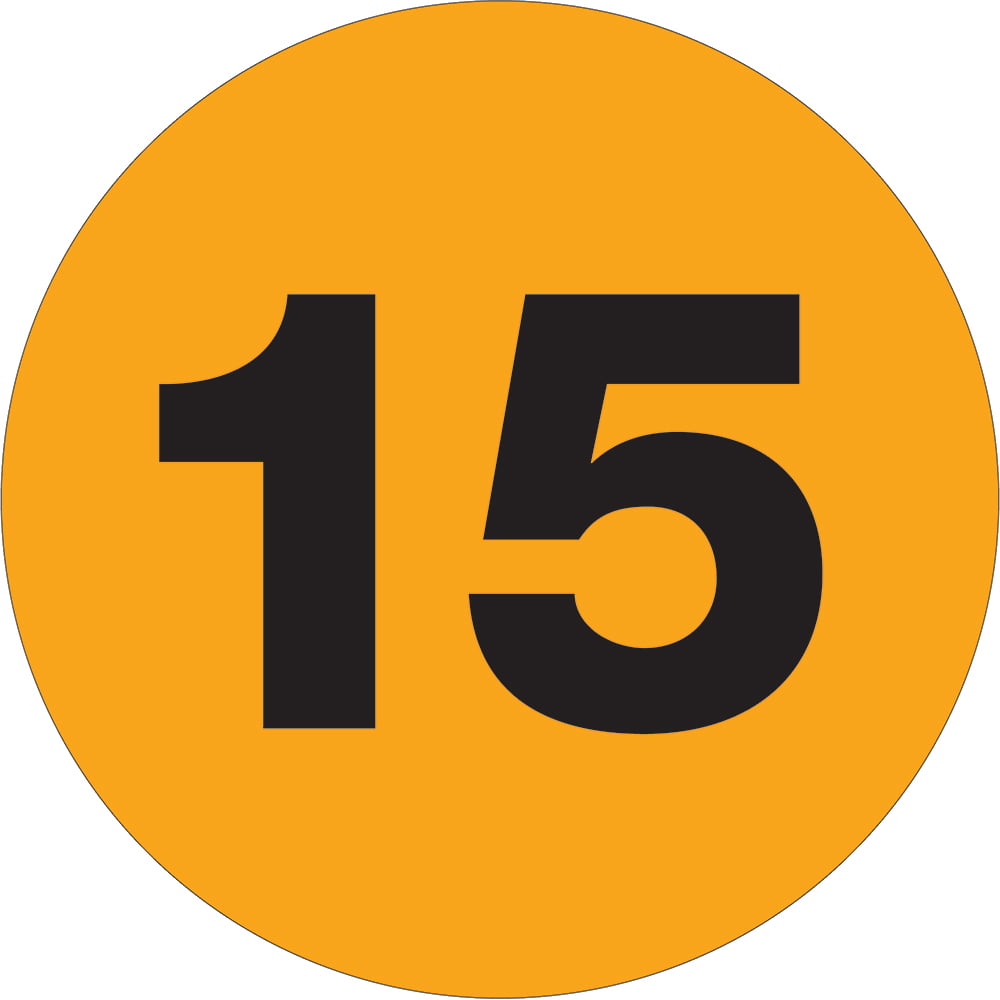 3 in. Circle - 15 Fluorescent Orange Number Labels - Roll of 500