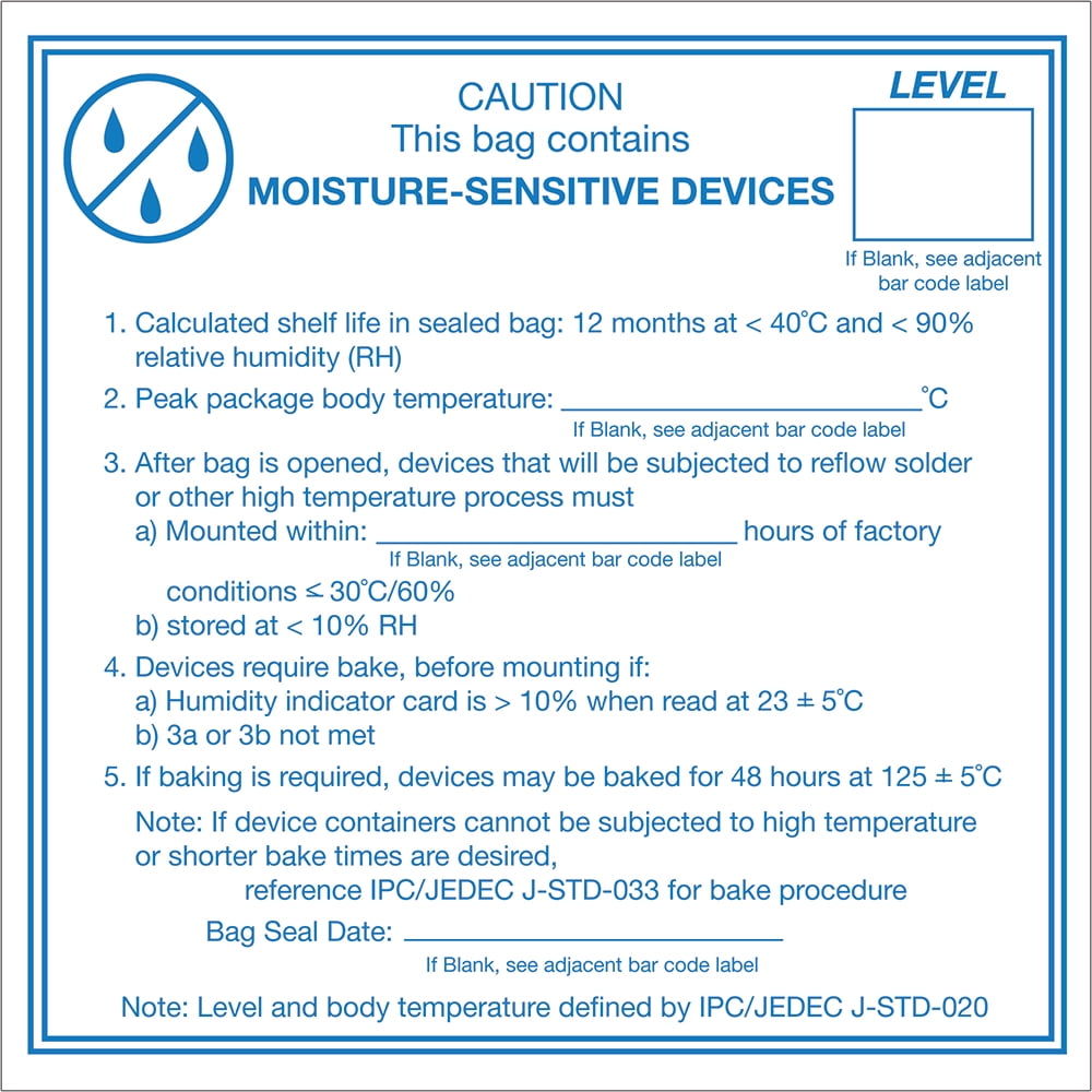 Tape Logic DL1381 4 x 4 in. - Caution Moisture Sensitive Devices Labels, Blue & White - Roll of 500