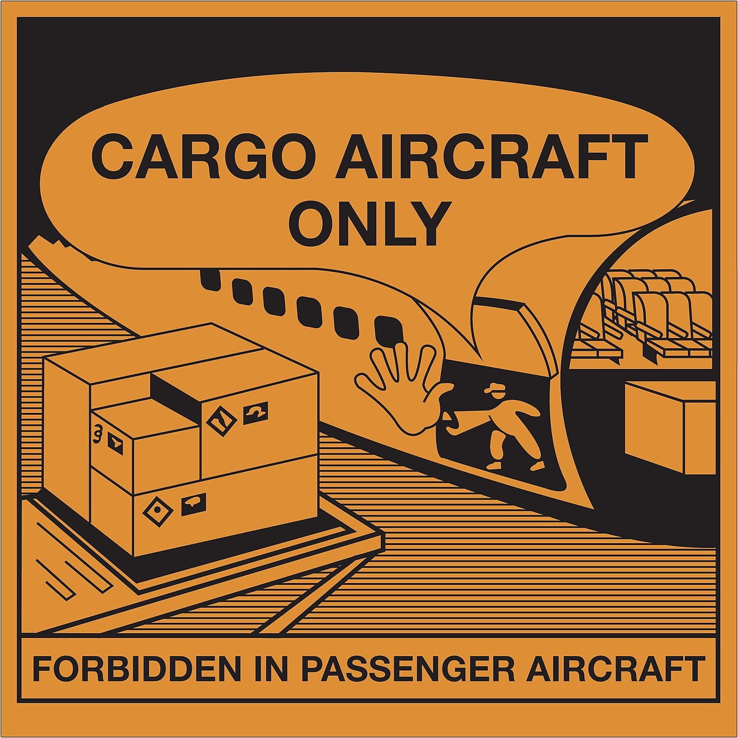 4 x 4.25 in. - Cargo Aircraft Only Labels - Orange & Black