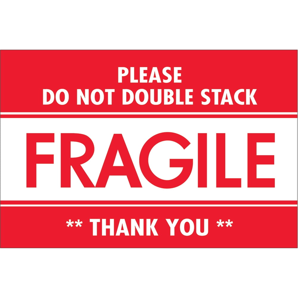 Tape Logic DL2158 2 x 3 in. - Fragile - Do Not Double Stack Labels, Red & White - Roll of 500