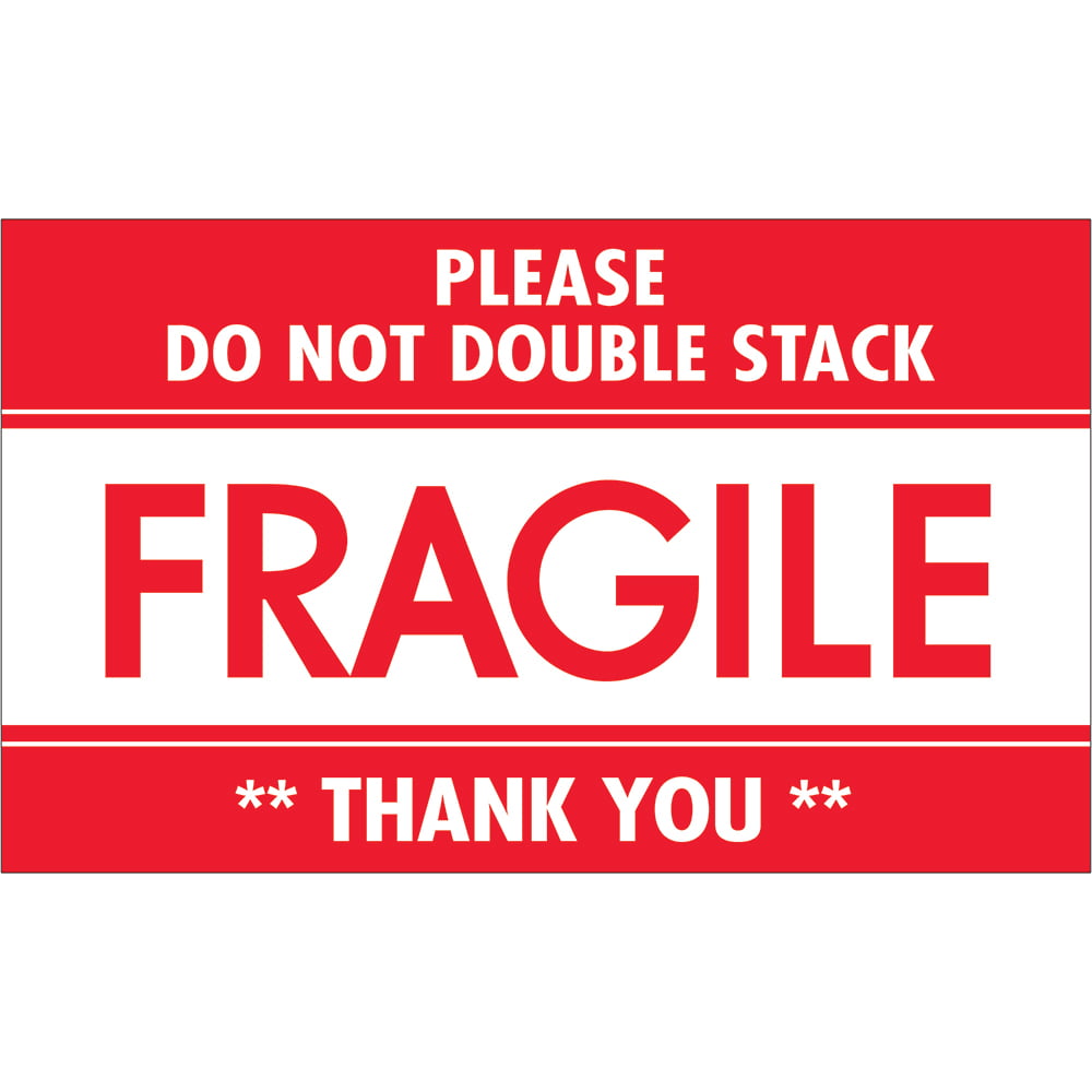 Tape Logic DL2159 3 x 5 in. - Fragile - Do Not Double Stack Labels, Red & White - Roll of 500