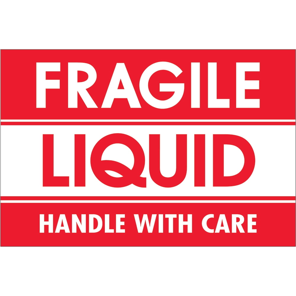 Tape Logic DL2165 2 x 3 in. - Fragile - Liquid - Handle with Care Labels, Red & White - Roll of 500