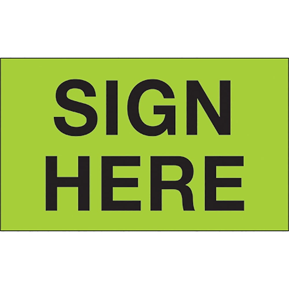 3 x 5 in. - Sign Here Fluorescent Green Labels