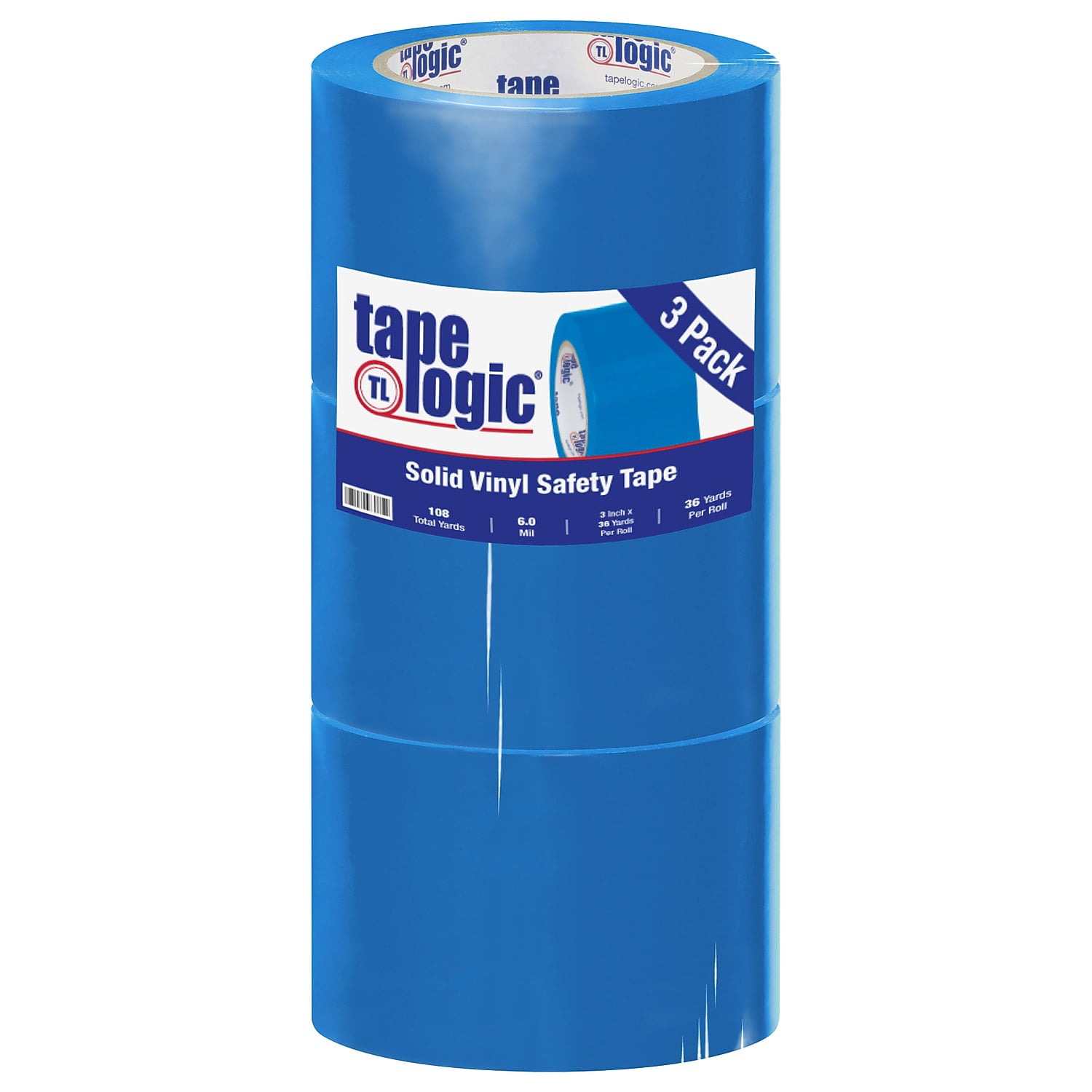 3 in. x 36 yards Blue Solid Vinyl Safety Tape - Pack of 3