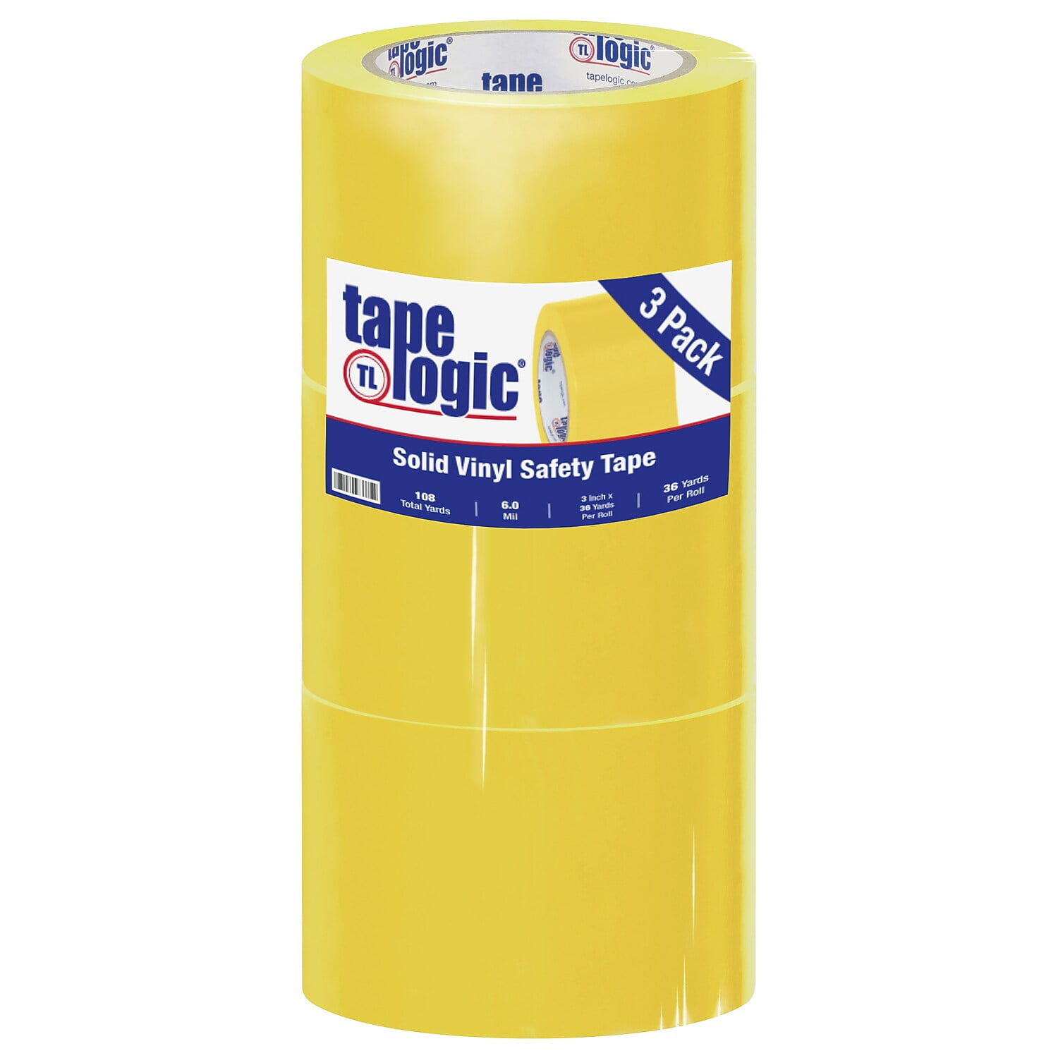 3 in. x 36 yards Yellow Solid Vinyl Safety Tape - Pack of 3