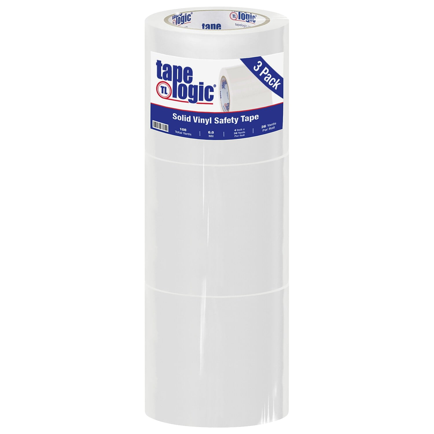 4 in. x 36 yards White Solid Vinyl Safety Tape - Pack of 3