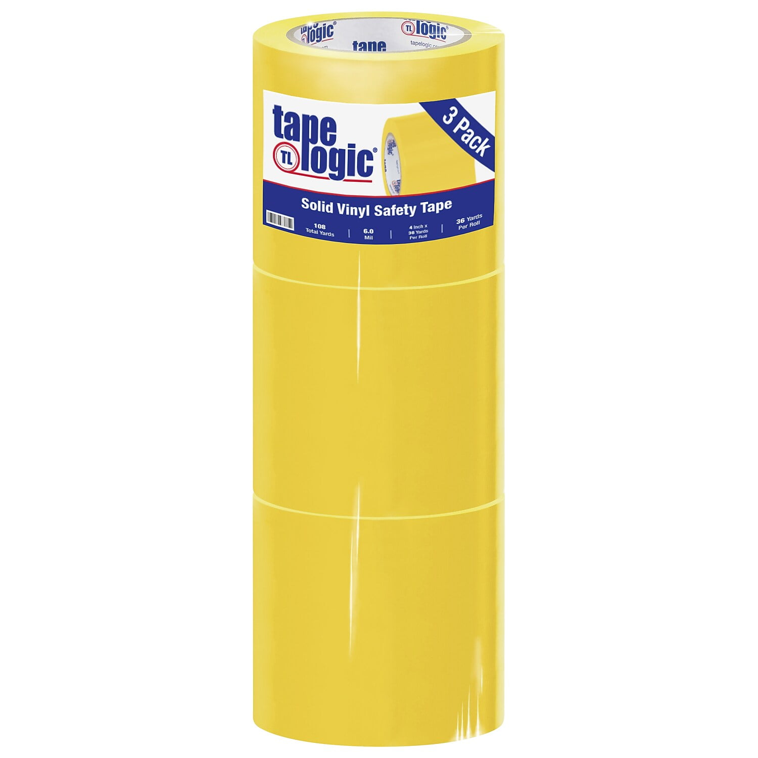 4 in. x 36 yards Yellow Solid Vinyl Safety Tape - Pack of 3
