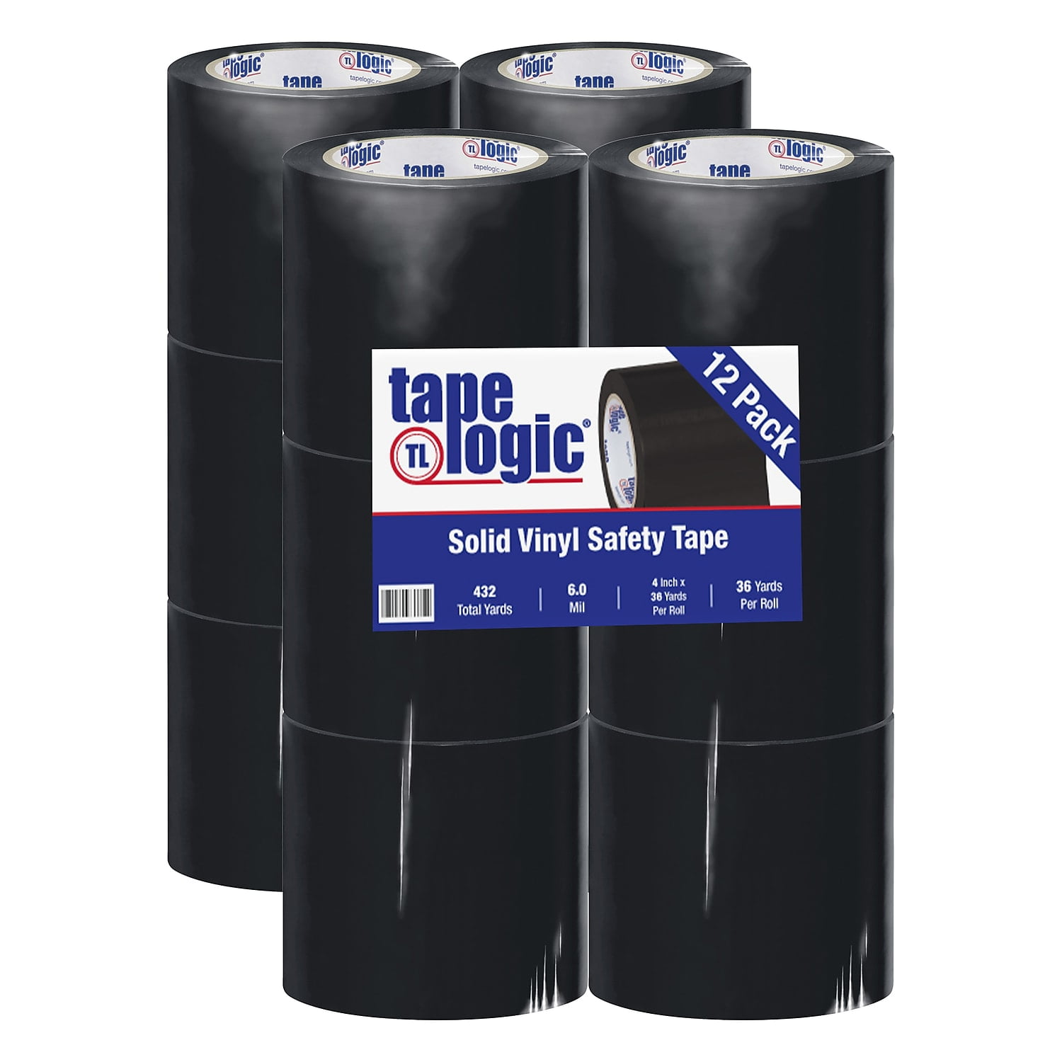 4 in. x 36 yards Black Solid Vinyl Safety Tape - Case of 12