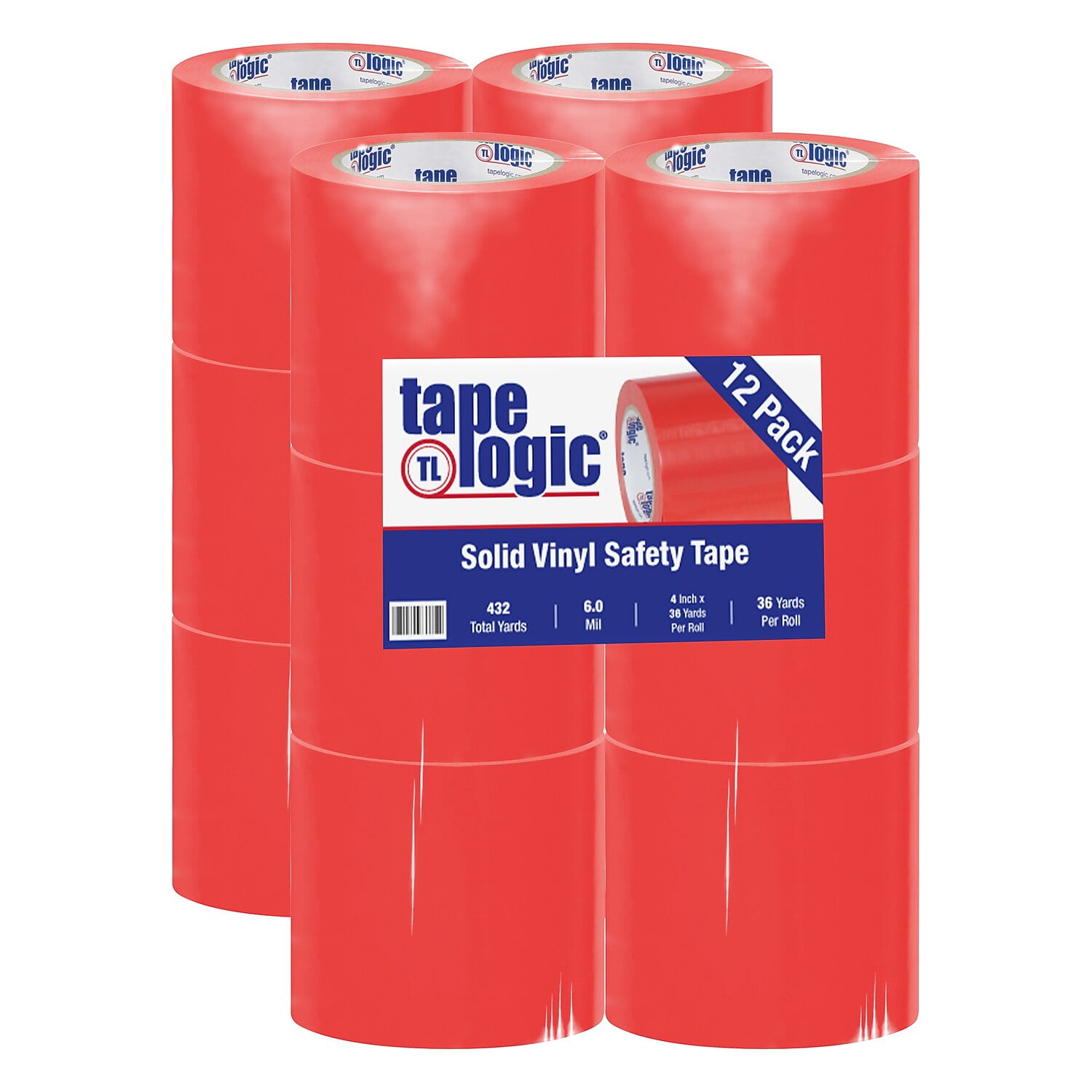 4 in. x 36 yards Red Solid Vinyl Safety Tape - Case of 12