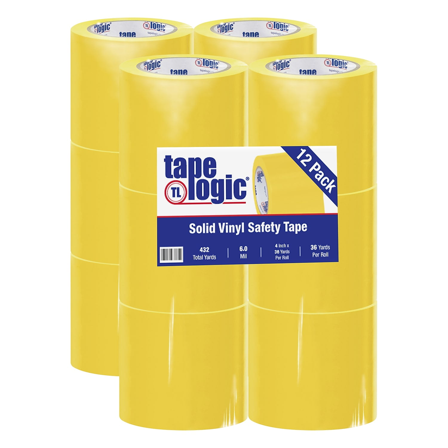 4 in. x 36 yards Yellow Solid Vinyl Safety Tape - Case of 12