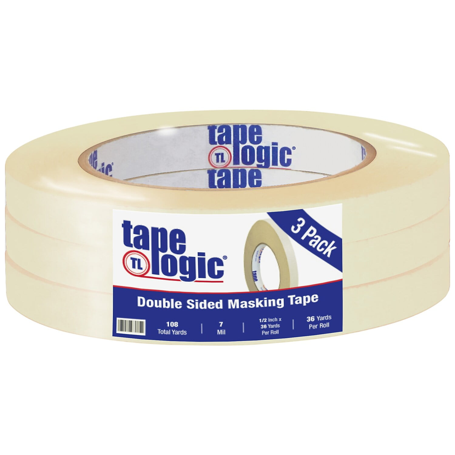 0.50 in. x 36 yards Double Sided Masking Tape, Tan - Pack of 3