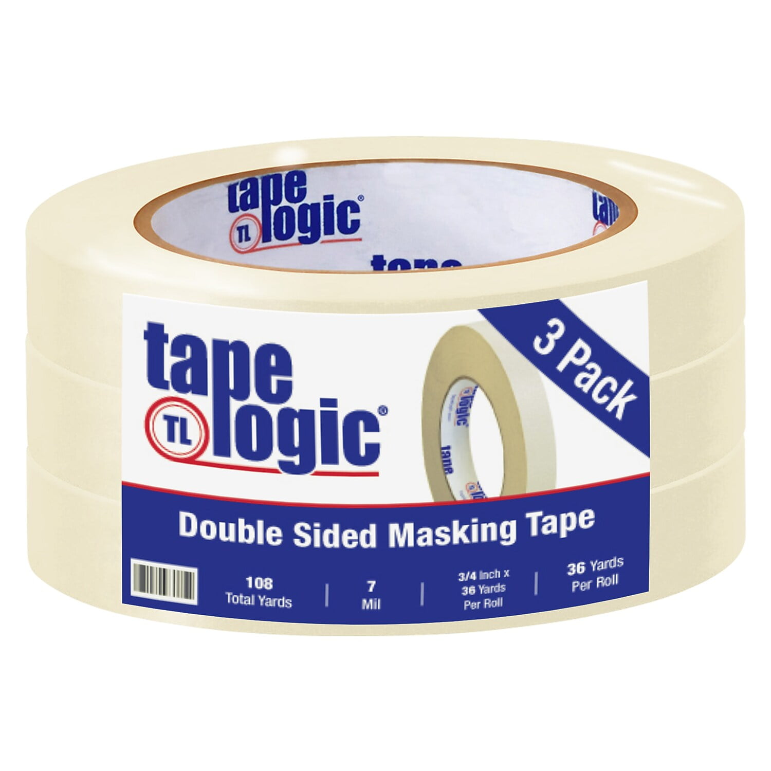 0.75 in. x 36 yards Double Sided Masking Tape, Tan - Pack of 3