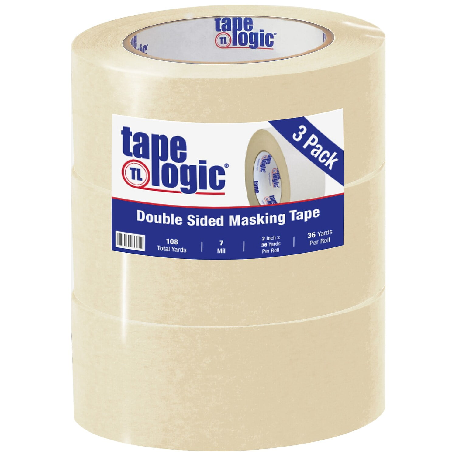 2 in. x 36 yards Double Sided Masking Tape, Tan - Pack of 3