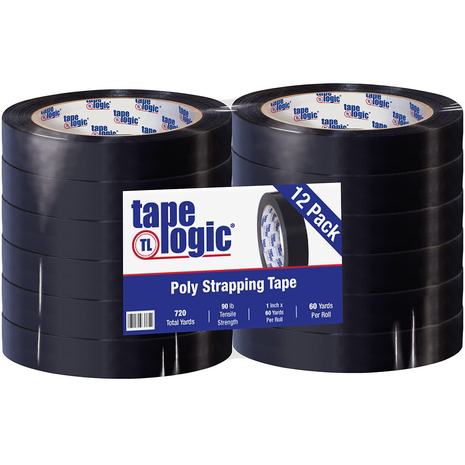 1 in. x 60 Yards Pack of 12 Tape - Black - 1in. W x 60 Yards
