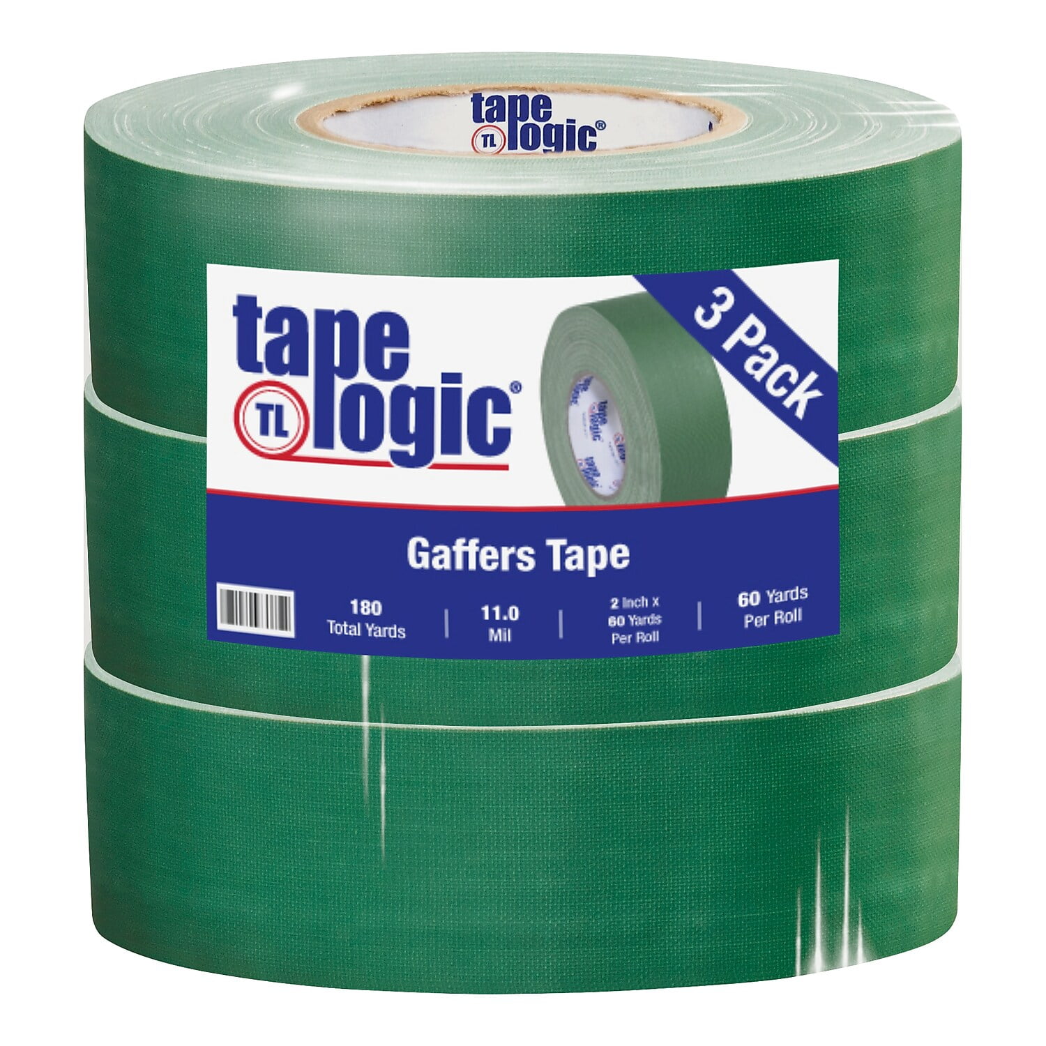 Tape Logic T98718G3PK 2 in. x 60 Yards Green Tape Logic 11 mil Gaffers Tape, Pack of 3 - 3 Per Case -  BOX Partners LLC