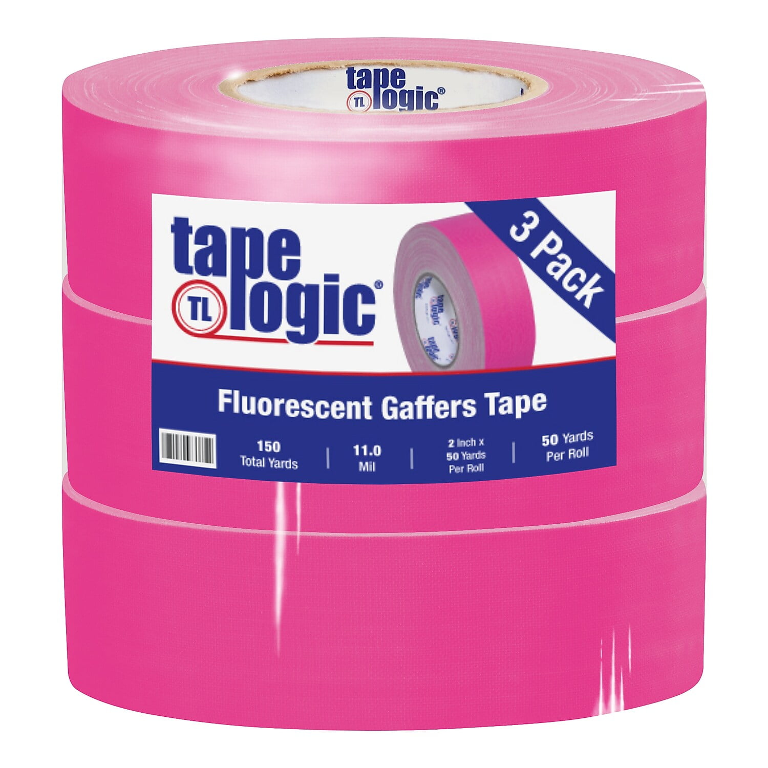 2 in. x 50 Yards Fluorescent Pink  11 mil Gaffers Tape - Pack of 3 - 3 Per Case