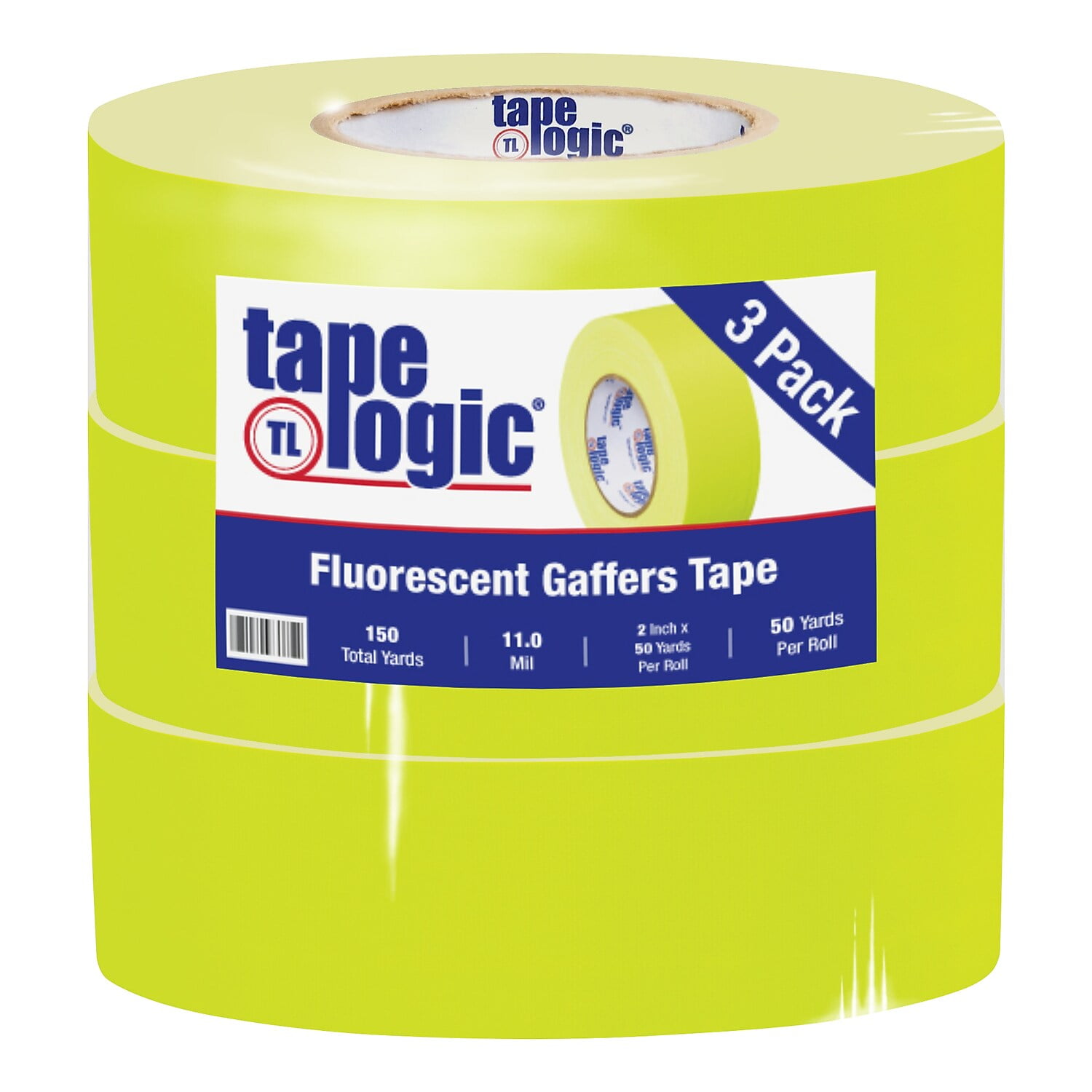 Tape Logic T9874FY3PK 2 in. x 50 Yards Fluorescent Yellow Tape Logic 11 mil Gaffers Tape, Pack of 3 - 3 Per Case