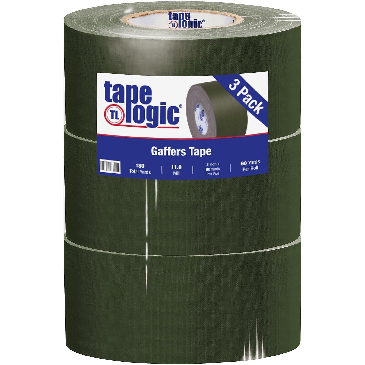 Tape Logic T98818OG3PK 3 in. x 60 Yards Olive Green Tape Logic 11 mil Gaffers Tape, Pack of 3 - 3 Per Case -  BOX Partners LLC