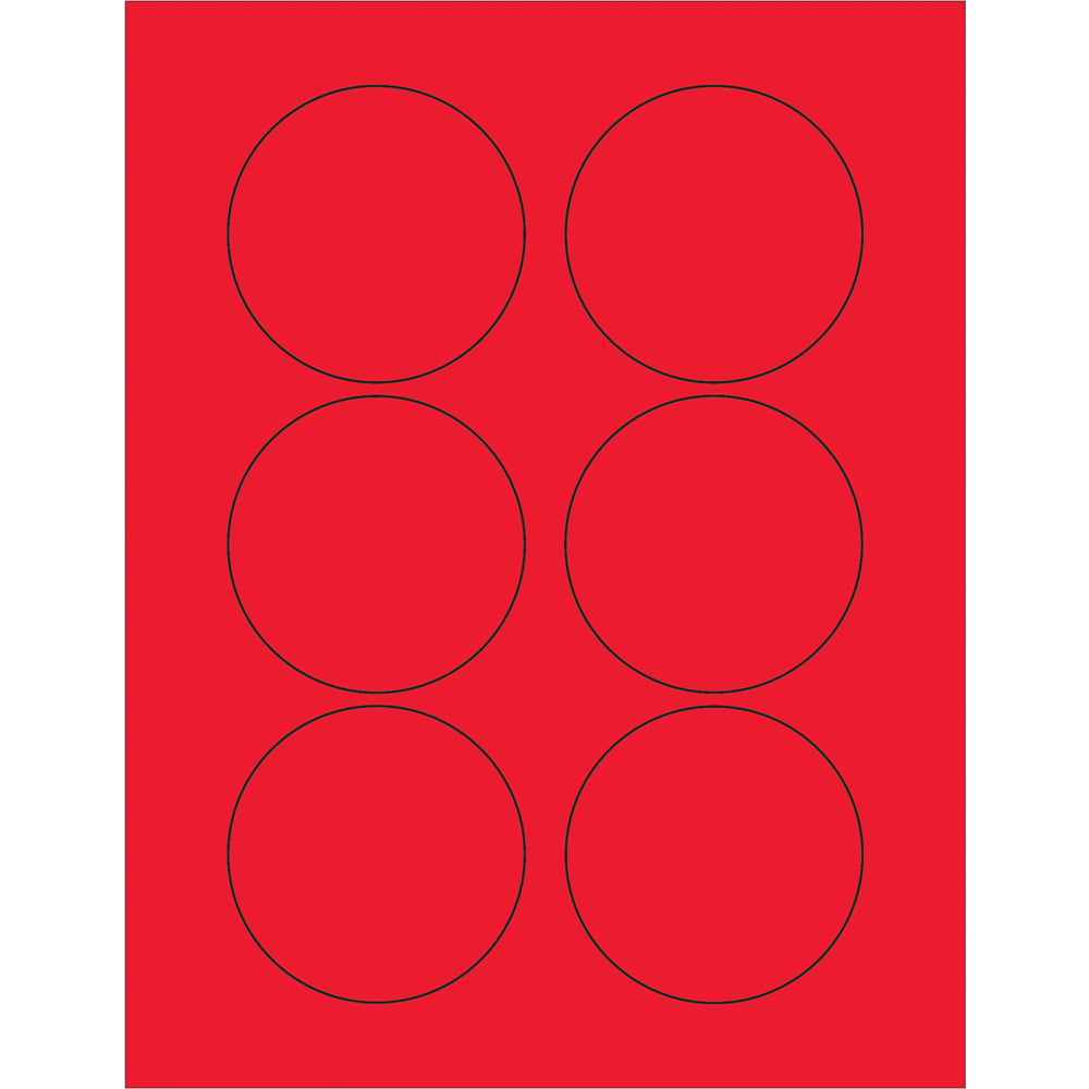3 in. Fluorescent Red Circle Laser Labels - Pack of 6