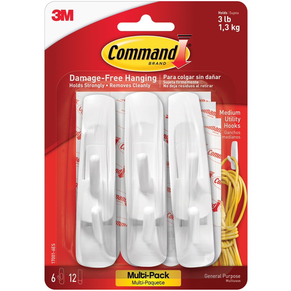 17001 Command Value Pack, Medium, White, 6 Hooks and 12 Strips, 6/Packs per Case