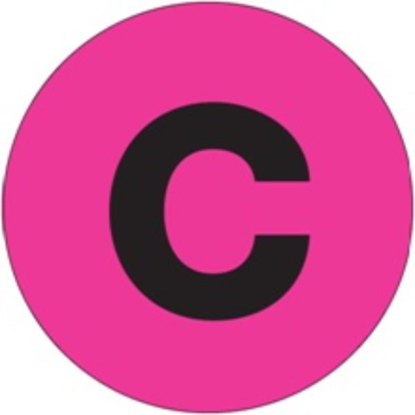 DL7004 1 in. Circle C Fluorescent Pink Letter Labels