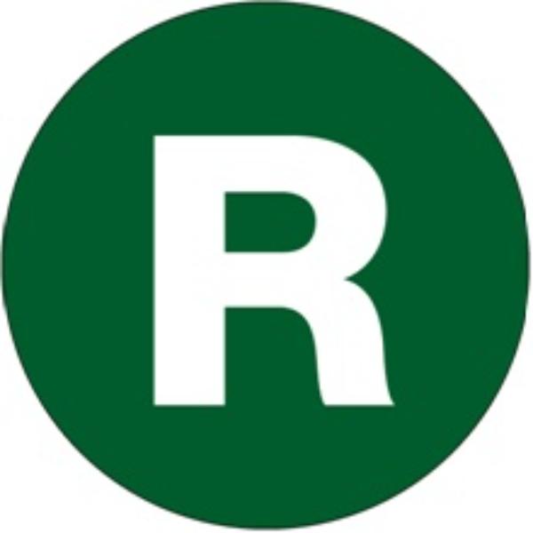 Tape Logic DL7008 1 in. Circle R Green Letter Labels