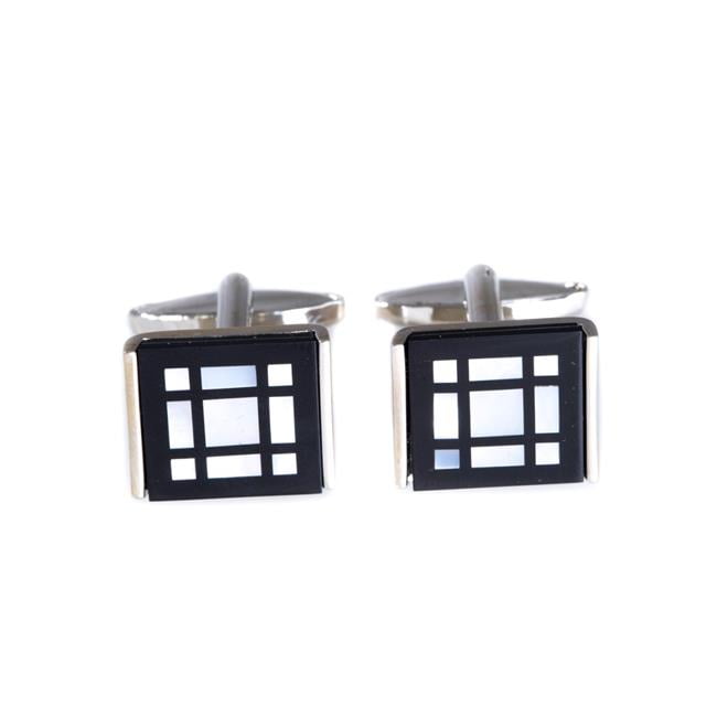 Picture of Bey-Berk International J105 Rhodium Plated Cufflinks with Black Onyx &amp; Mother of Pearl Square Design - Silver