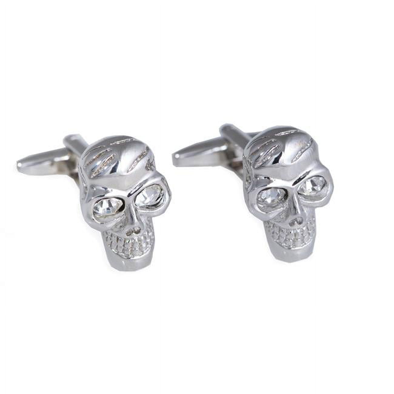 Picture of Bey-Berk International J180 Rhodium Plated Scull Design Cufflink with Crystal Accents - Silver