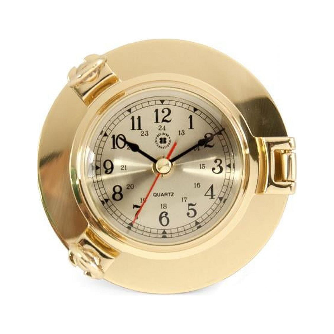 Picture of Bey-Berk International SQ506 Lacquered Brass Porthole Quartz Clock with Beveled Glass&#44; Gold - 5.25 x 2 in.