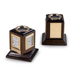 Picture of Bey-Berk International SQ597T Three Time Zone Revolving Desk Clock with Compass Top &amp; Engraving Plates&#44; Lacquered Walnut Wood