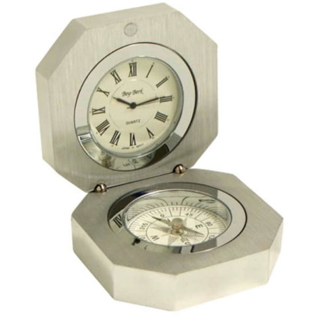Picture of Bey-Berk International SQ667T Compass &amp; Clock in Stainless Steel Hinged Case - Silver