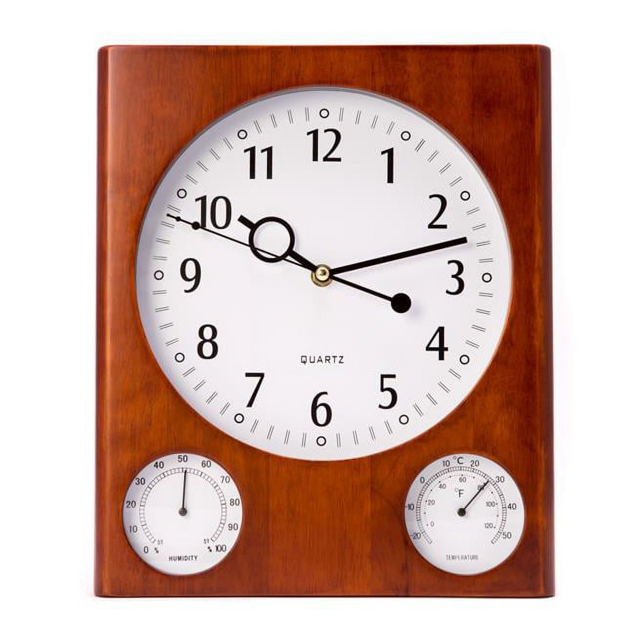 Picture of Bey-Berk International CM105 Cherry Wood Wall Clock with Thermometer &amp; Hygrometer - Brown