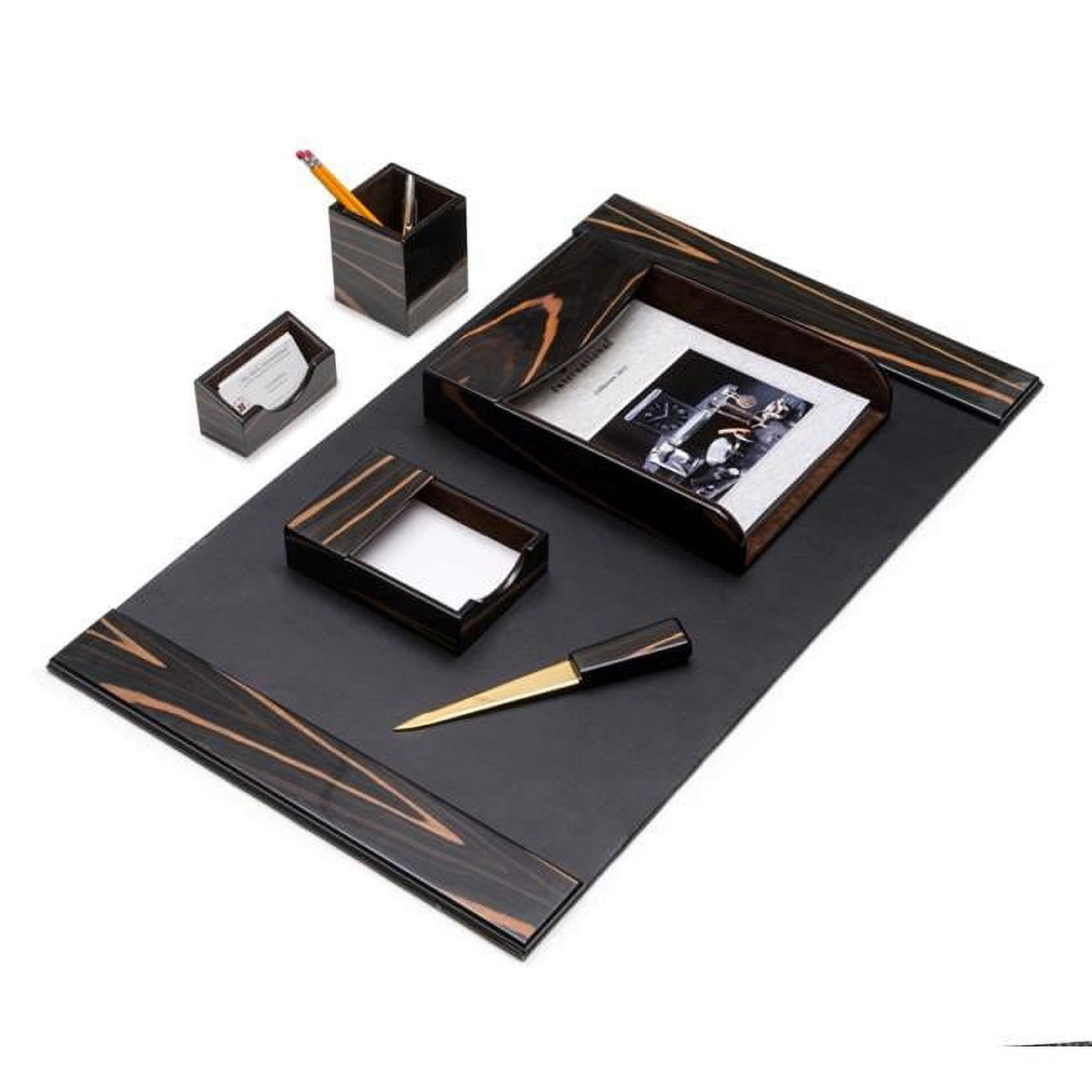 Picture of Bey-Berk International D2010 Ebony Wood &amp; Black Leather Desk Set - 6 Piece