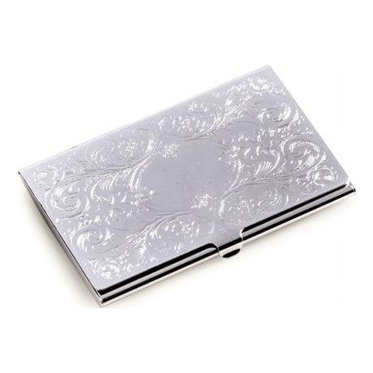 Picture of Bey-Berk International D273S Silver Plated Business Card Case with Filigree &amp; Oval Design 