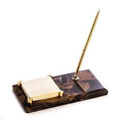 Picture of Bey-Berk International D012 Tiger Eye Marble with Gold Plated Memo Pad Holder &amp; Pen