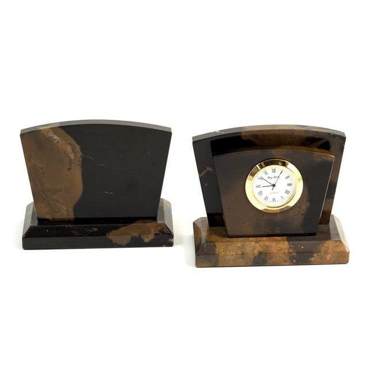 Picture of Bey-Berk International D017 Tiger Eye Marble with Gold Plated Accents Quartz Clock &amp; Letter Rack