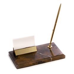 Picture of Bey-Berk International D020 Tiger Eye Marble with Gold Plated Business Card Holder &amp; Pen