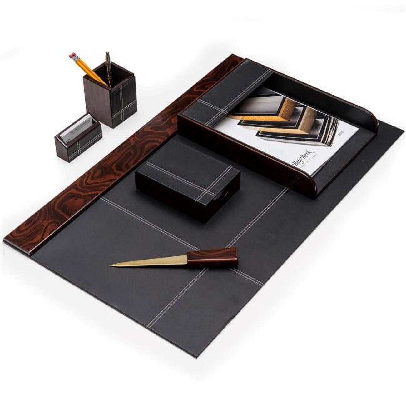Picture of Bey-Berk International D2006 Burl Wood &amp; Black Leather Desk Set - 6 Piece