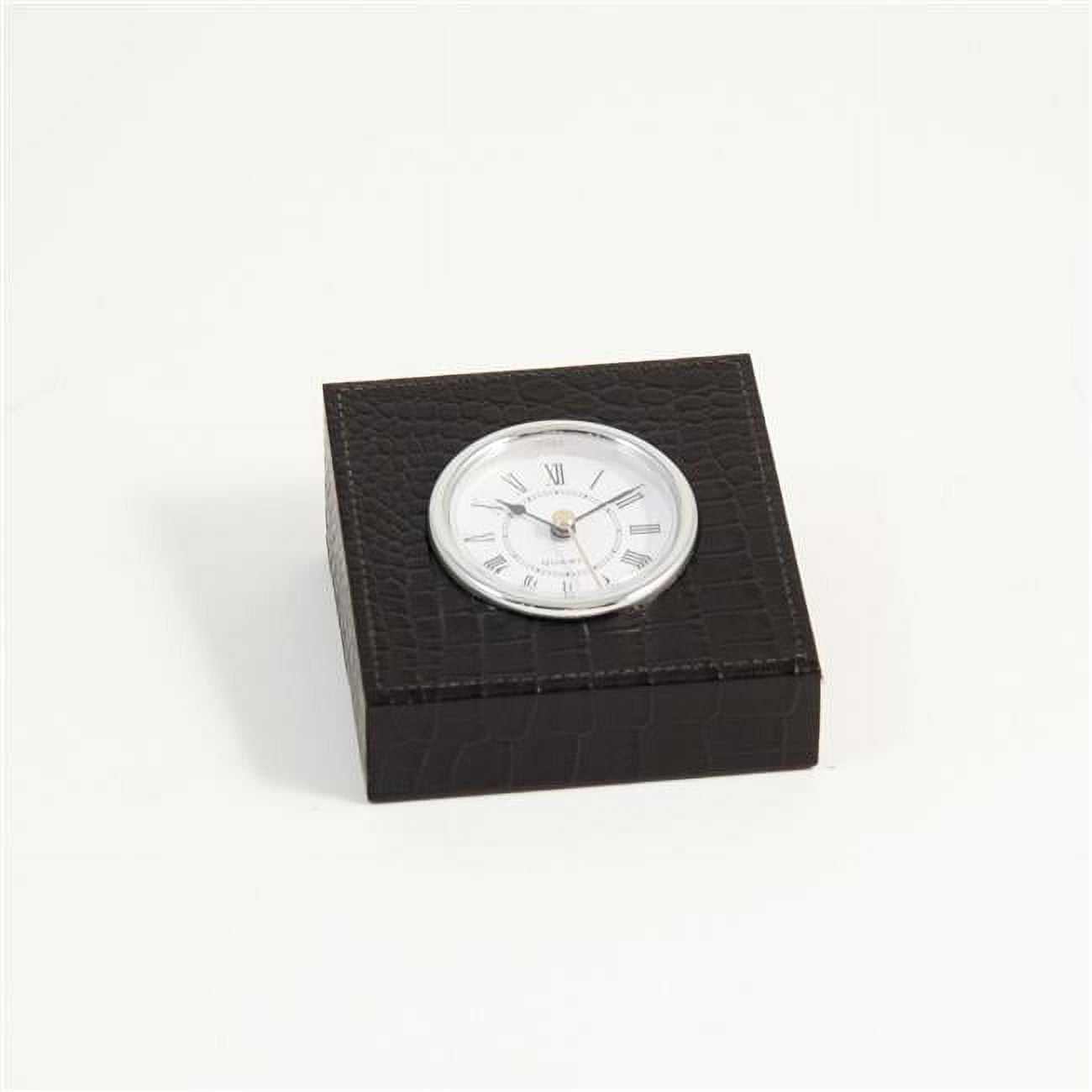 Picture of Bey-Berk International D1517 Croco Leather Quartz Clock with Silver Plated Accents - Black &amp; Gold