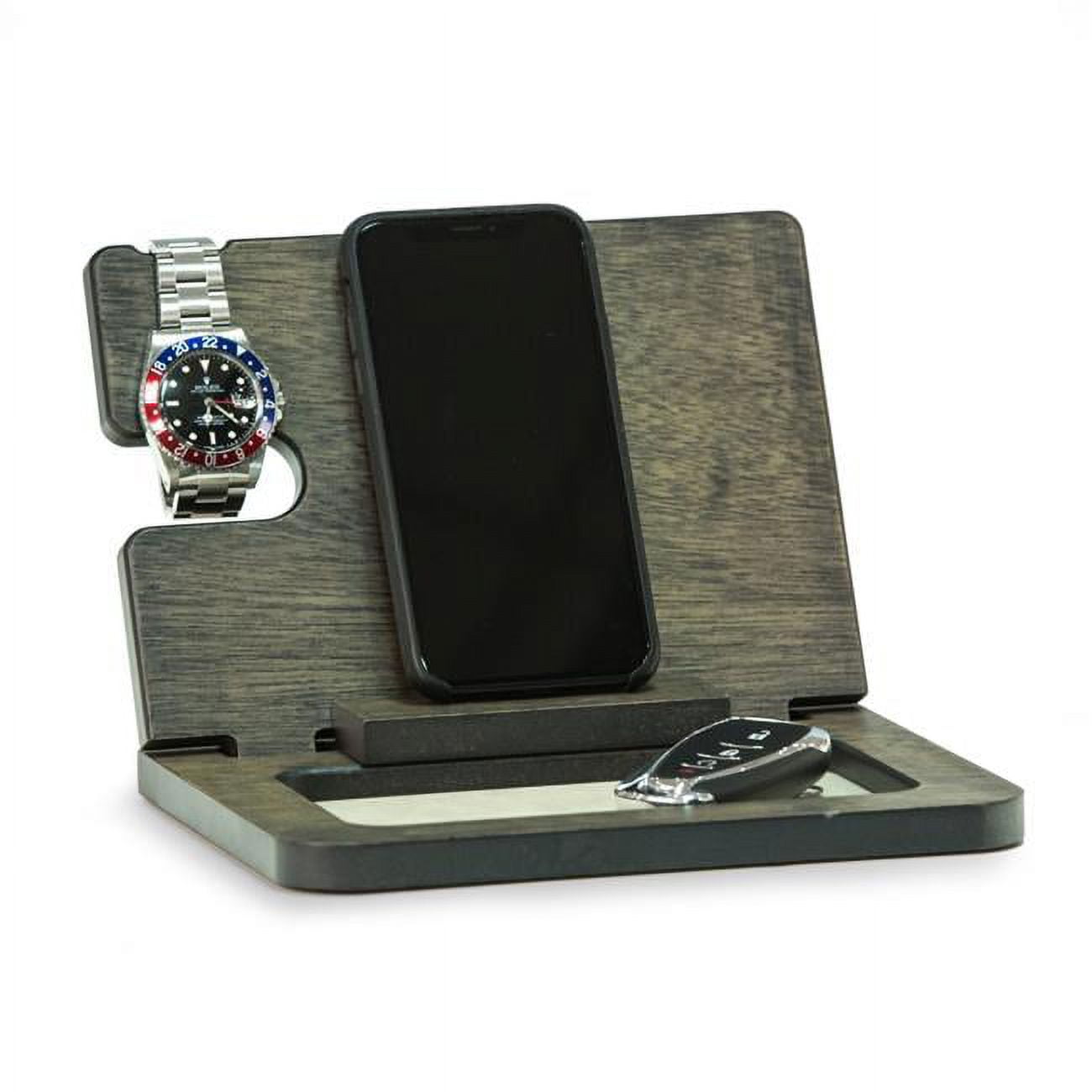 Picture of Bey-Berk International BB712GRY Wooden Valet &amp; Phone Charging Station - Grey
