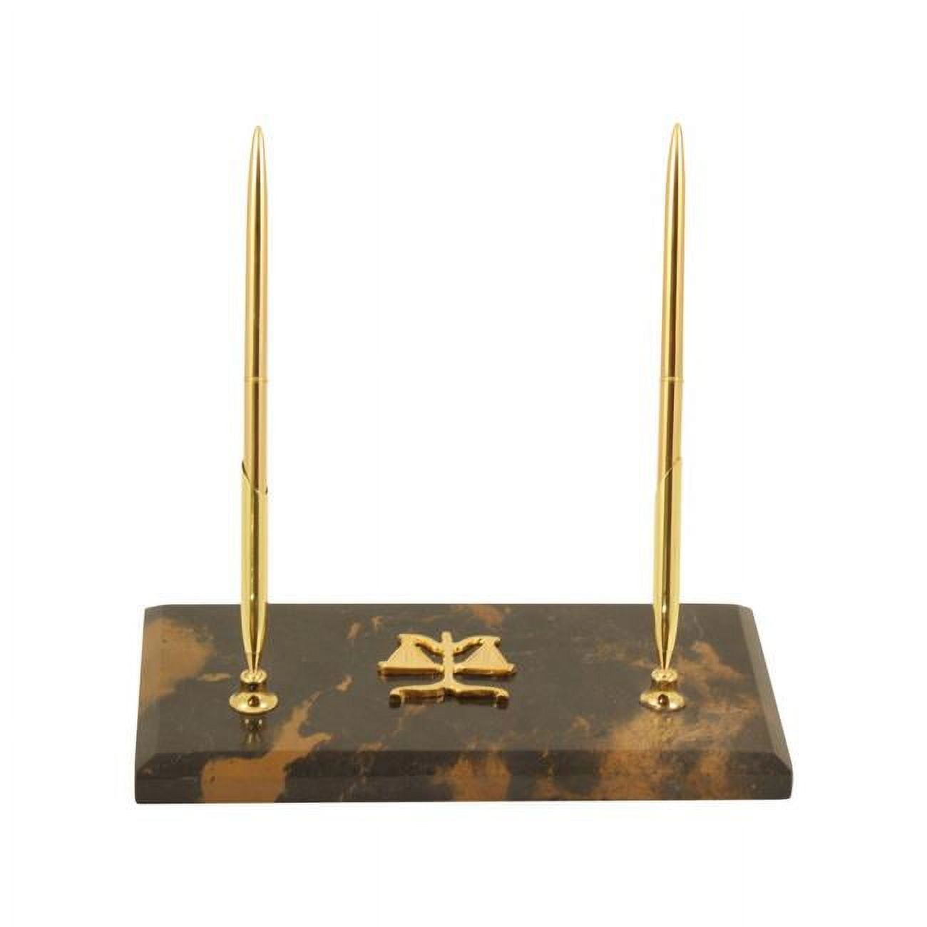 Picture of Bey-Berk International D018L Legal Tiger Eye Marble Gold Plated Double Pen Stand, Marble & Gold